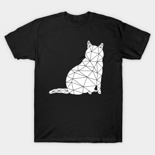 A round cat sits and looks around, Cat Geometric for Dark T-Shirt